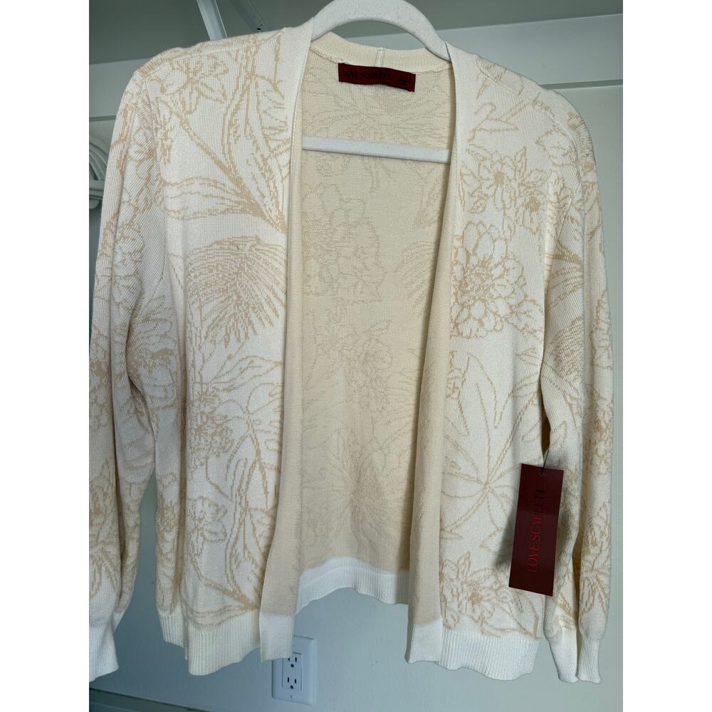 NWT Love Scarlett Women’s Open Front Cardigan Knit Floral Cream White Size XL